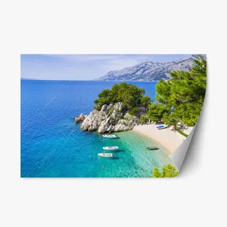 Sticker repositionnable havre côtier en Méditerranée aux eaux turquoise – Wallnifity®