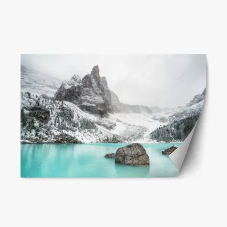 Sticker repositionnable havre turquoise au pied des montagnes – Wallnifity®