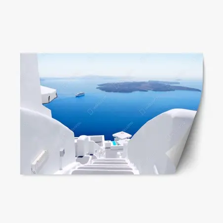 Sticker repositionnable escalier blanc vers la mer azur – Wallnifity®