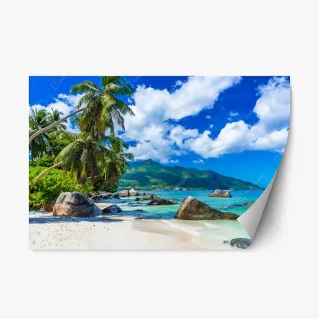 Sticker repositionnable plage paradisiaque de la Baie Beau Vallon, Mahé – Wallnifity®