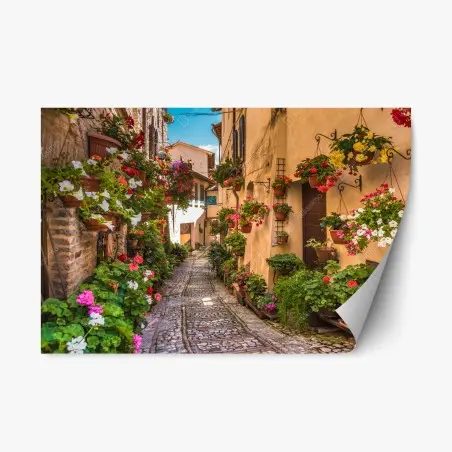 Sticker repositionnable ruelle fleurie d'Ombrie au charme médiéval – Wallnifity®
