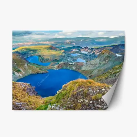 Sticker repositionnable paysage alpin aux lacs d'un bleu profond – Wallnifity®