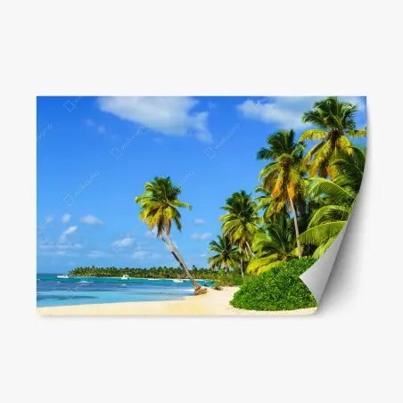 Sticker repositionnable escapade tropicale sur une plage de cocotiers – Wallnifity®