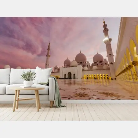 Papier peint mosquée majestueuse au ciel rose – Wallnifity®
