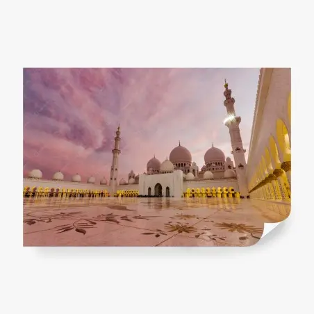 Papier peint mosquée majestueuse au ciel rose – Wallnifity®