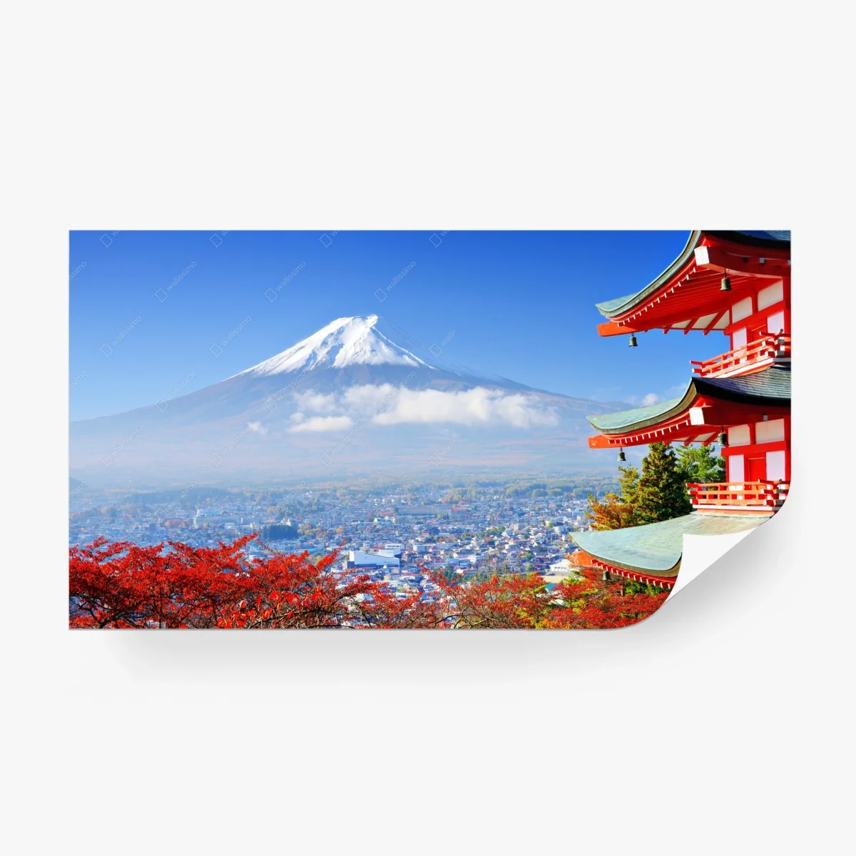 Papier peint panorama automnal avec le Mont Fuji et une pagode – Wallnifity® Papier peint panorama automnal avec le Mont Fuji et une pagode – Wallnifity®