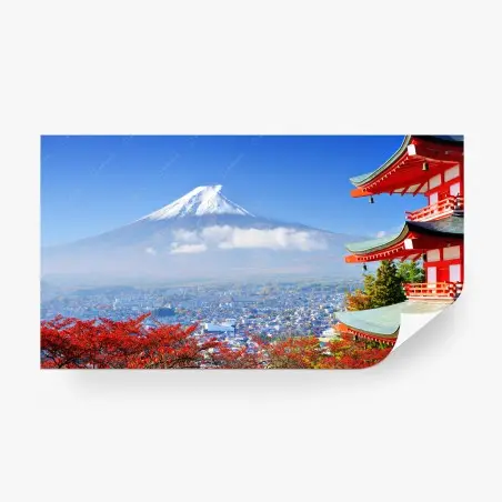 Papier peint panorama automnal avec le Mont Fuji et une pagode – Wallnifity®