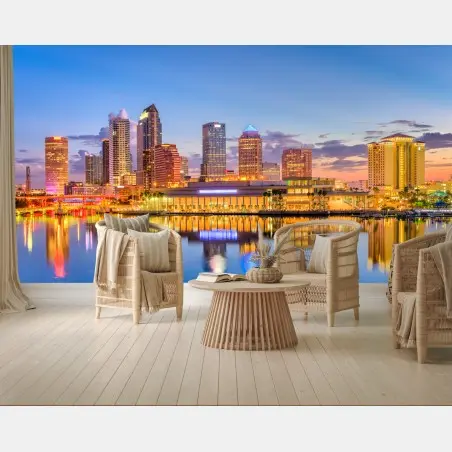 Papier peint skyline de Tampa au coucher du soleil – Wallnifity®