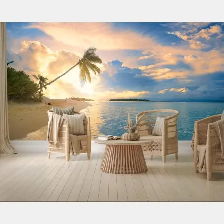 Papier peint coucher de soleil tropical aux Maldives – Wallnifity®