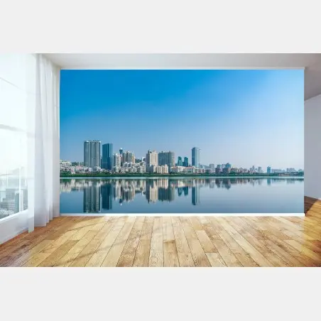Papier peint horizon urbain miroir sur l'eau – Wallnifity®