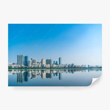 Papier peint horizon urbain miroir sur l'eau – Wallnifity®