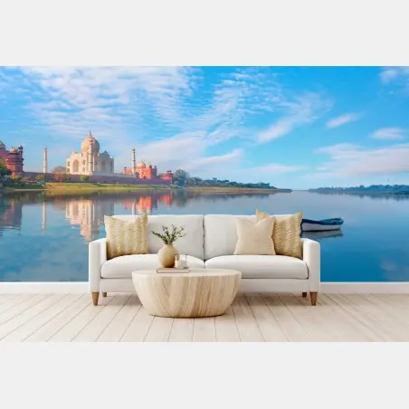 Papier peint reflet paisible du Taj Mahal au bord de l'eau – Wallnifity®