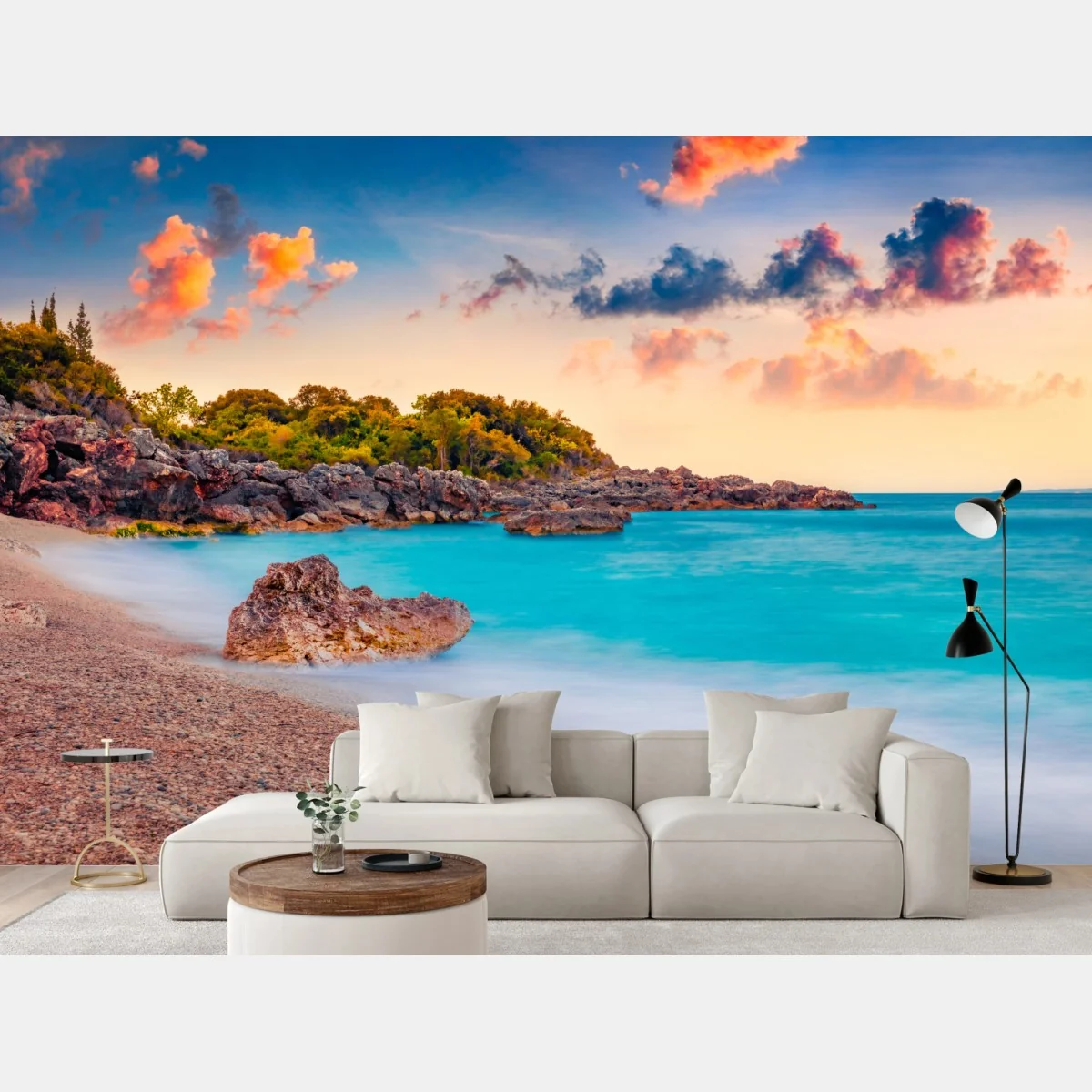 Papier peint lever de soleil à Himare, Albanie sur la mer Adriatique – Wallnifity® Papier peint lever de soleil à Himare, Albanie sur la mer Adriatique – Wallnifity®
