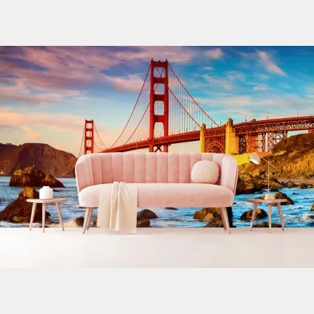 Papier peint pont emblématique de Golden Gate au coucher de soleil – Wallnifity®
