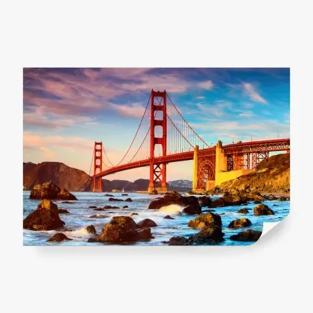 Papier peint pont emblématique de Golden Gate au coucher de soleil – Wallnifity®