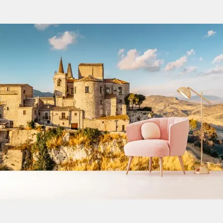 Papier peint village médiéval perché sur la colline – Wallnifity®