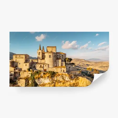 Papier peint village médiéval perché sur la colline – Wallnifity®