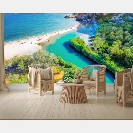 Papier peint paysage côtier paradisiaque aux eaux turquoise – Wallnifity®