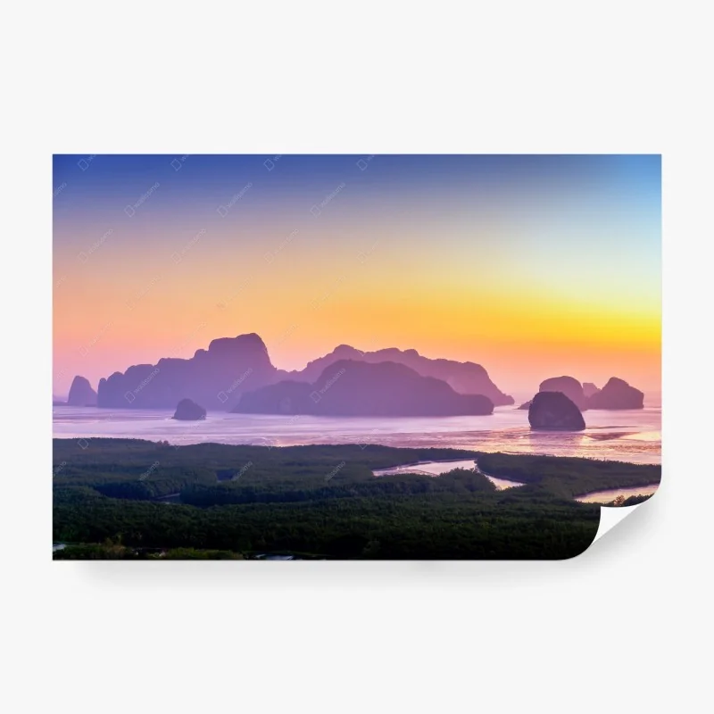 Papier peint lever de soleil au belvédère Samet Nangshe, baie de Phang Nga – Wallnifity® Papier peint lever de soleil au belvédère Samet Nangshe, baie de Phang Nga – Wallnifity®