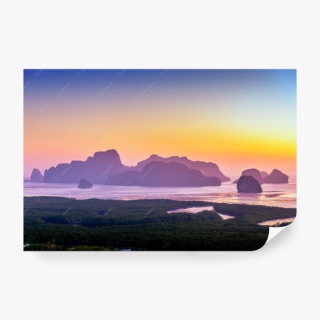 Papier peint lever de soleil au belvédère Samet Nangshe, baie de Phang Nga – Wallnifity®