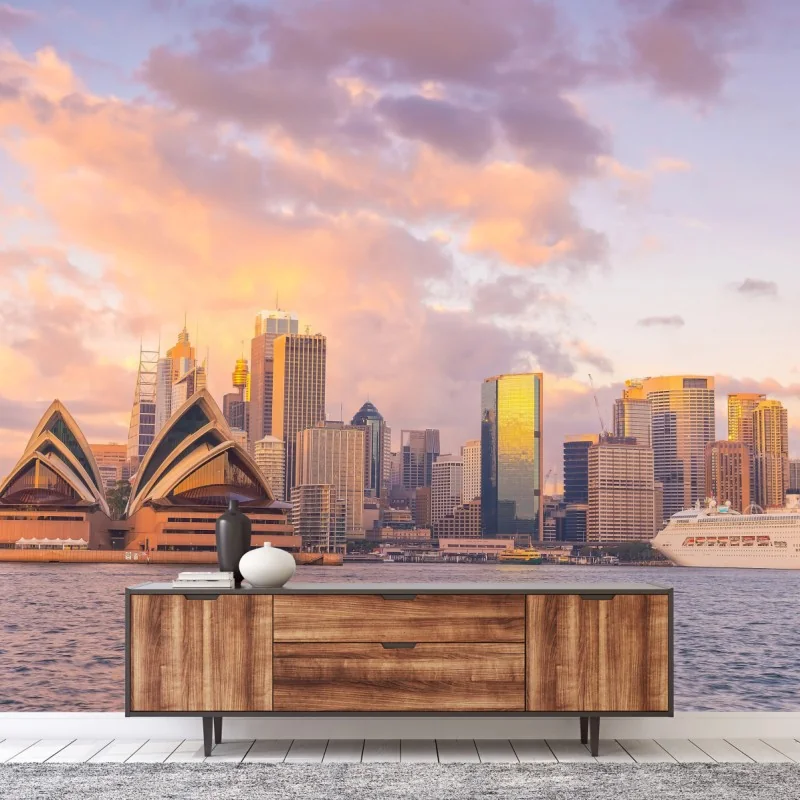 Papier peint coucher de soleil sur Sydney et l'opéra – Wallnifity® Papier peint coucher de soleil sur Sydney et l'opéra – Wallnifity®