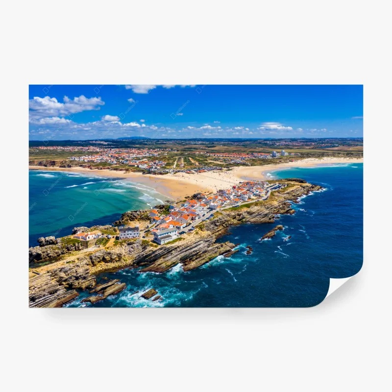 Papier peint falaise et plage de Baleal, vue aérienne panoramique – Wallnifity®