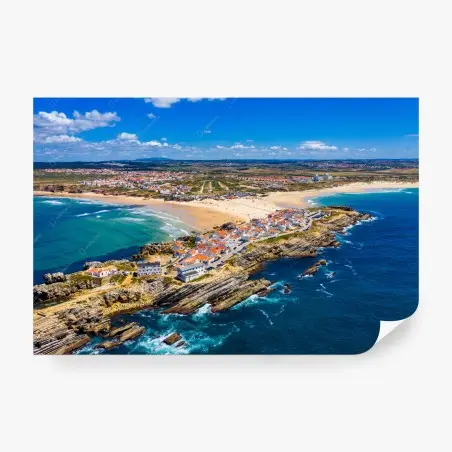 Papier peint falaise et plage de Baleal, vue aérienne panoramique – Wallnifity®