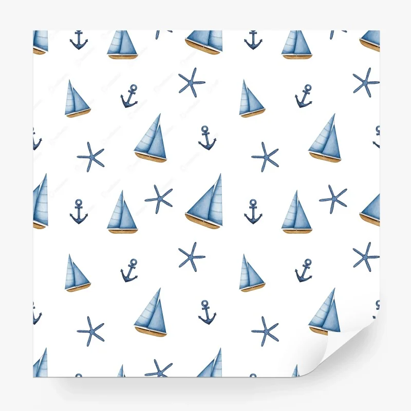 Papier peint motif marin en aquarelle: voiliers et ancres – Wallnifity®