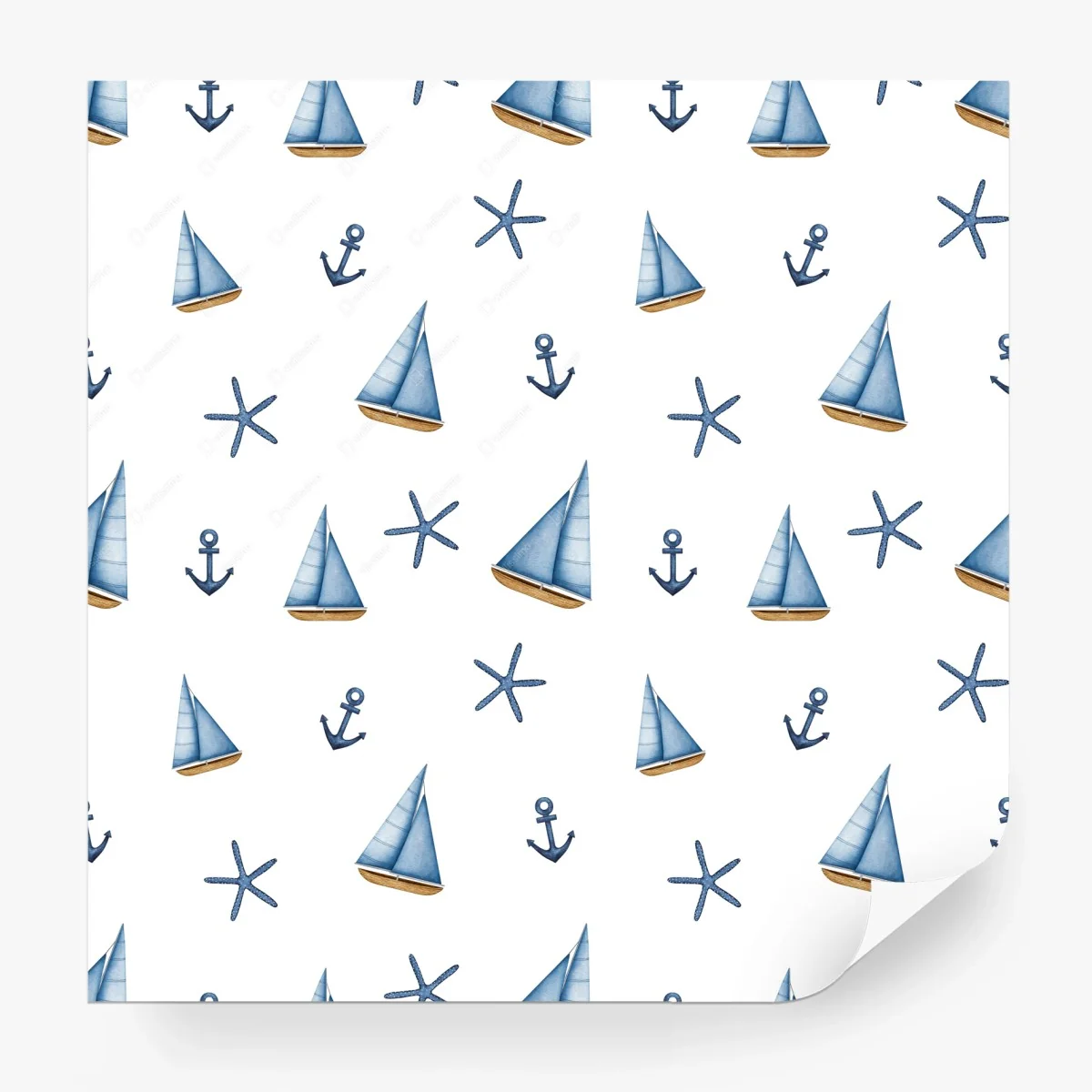 Papier peint motif marin en aquarelle: voiliers et ancres – Wallnifity®