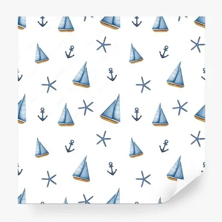 Papier peint motif marin en aquarelle: voiliers et ancres – Wallnifity®