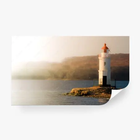 Papier peint phare solitaire à la lumière dorée – Wallnifity®