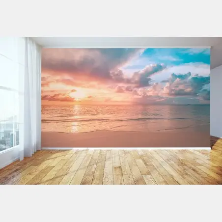 Papier peint ciel pastel au coucher de soleil sur la plage – Wallnifity®