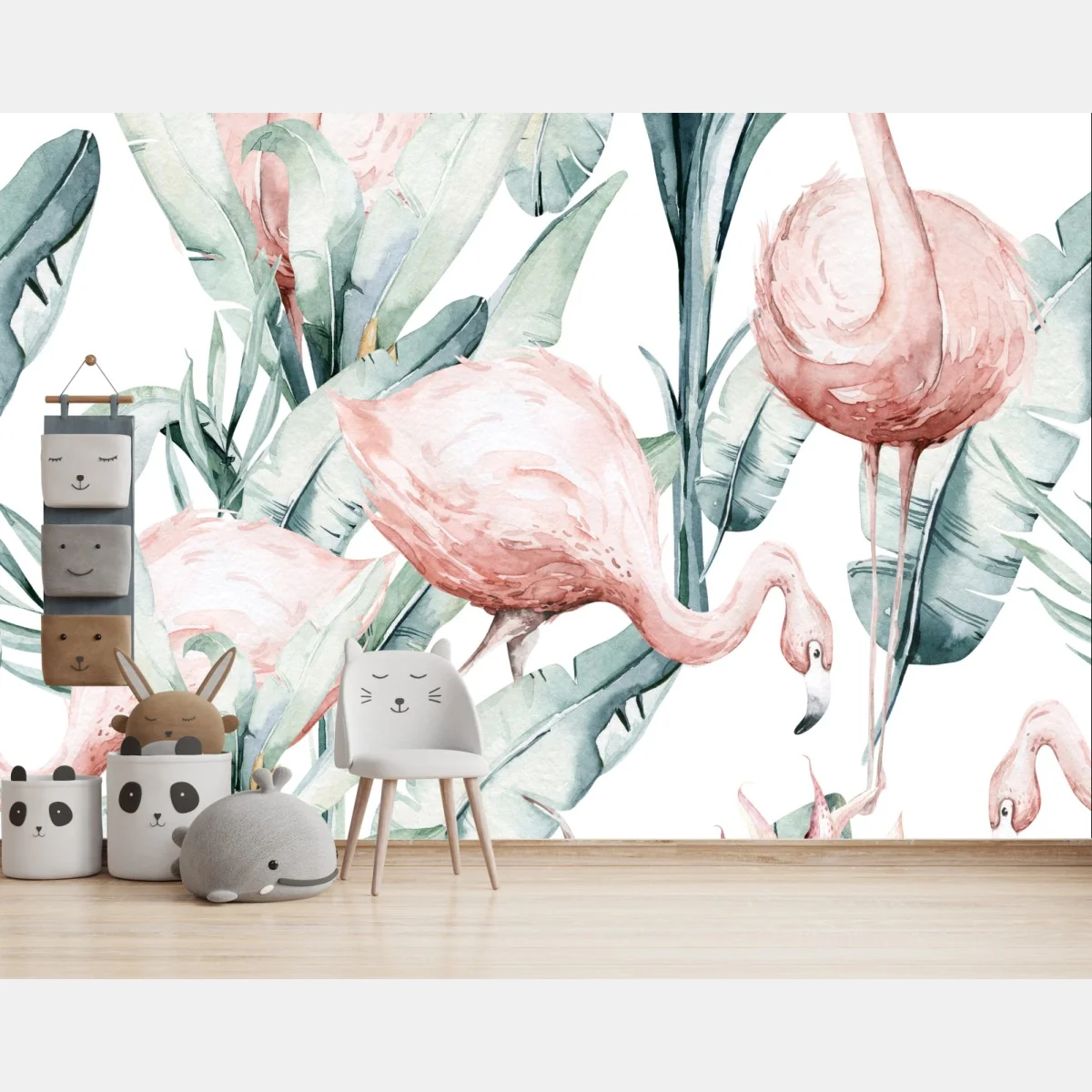 Papier peint esprit tropical doux avec flamants roses aquarelle – Wallnifity® Papier peint esprit tropical doux avec flamants roses aquarelle – Wallnifity®