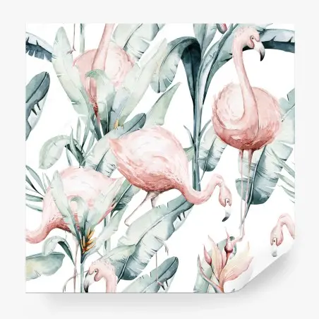 Papier peint esprit tropical doux avec flamants roses aquarelle – Wallnifity®