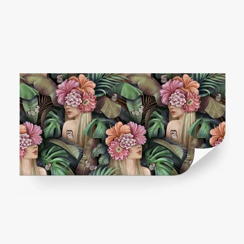 Papier peint portrait floral et feuillage tropical – Wallnifity® Papier peint portrait floral et feuillage tropical – Wallnifity®