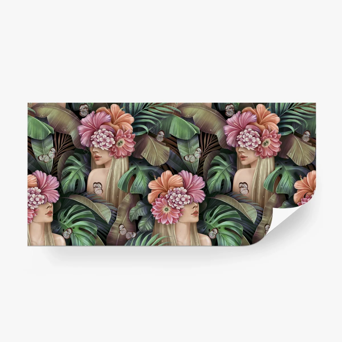 Papier peint portrait floral et feuillage tropical – Wallnifity® Papier peint portrait floral et feuillage tropical – Wallnifity®
