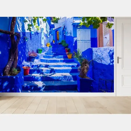 Papier peint escaliers bleus de Chefchaouen – Wallnifity®