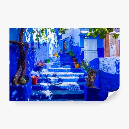 Papier peint escaliers bleus de Chefchaouen – Wallnifity®