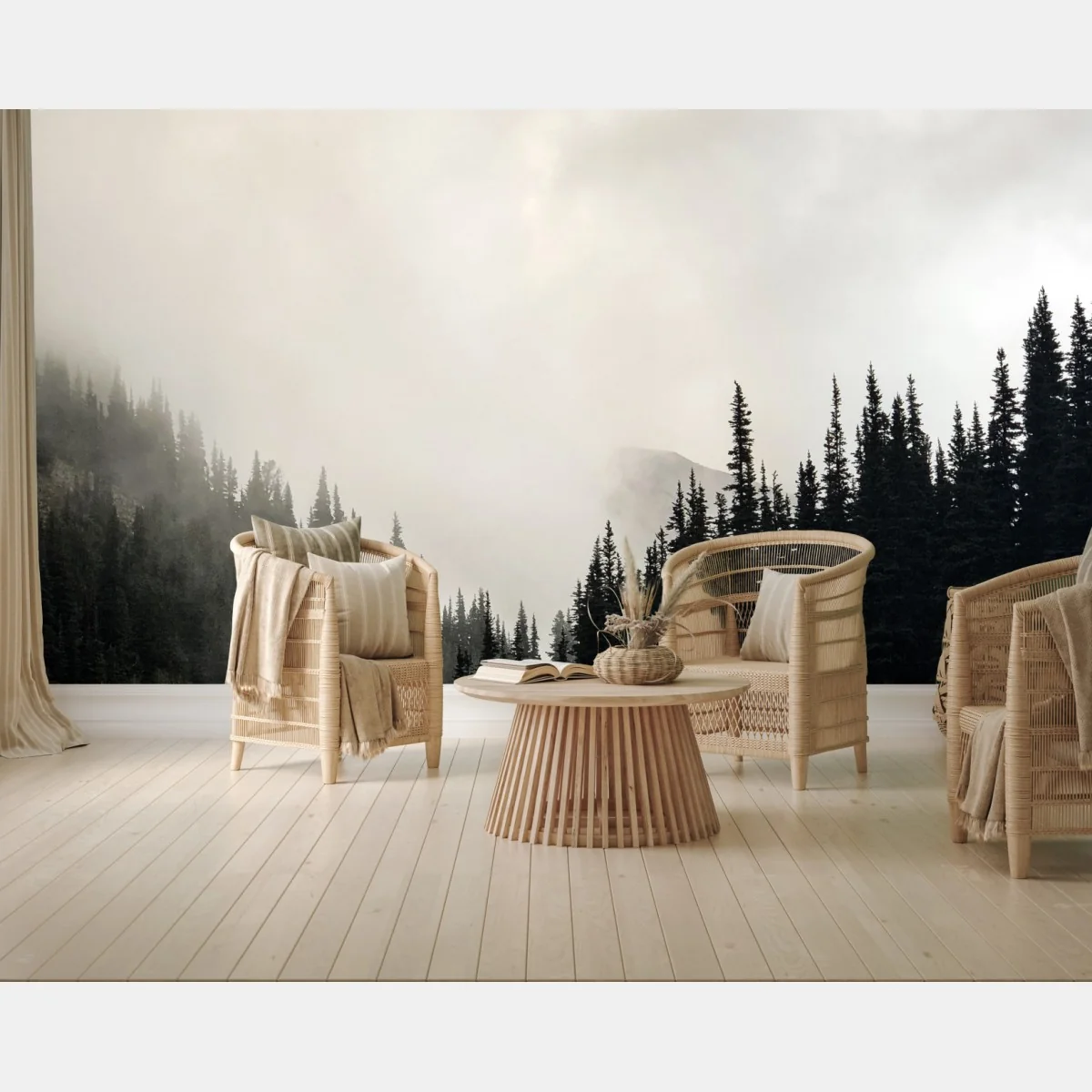 Papier peint forêt brumeuse aux silhouettes de conifères – Wallnifity® Papier peint forêt brumeuse aux silhouettes de conifères – Wallnifity®