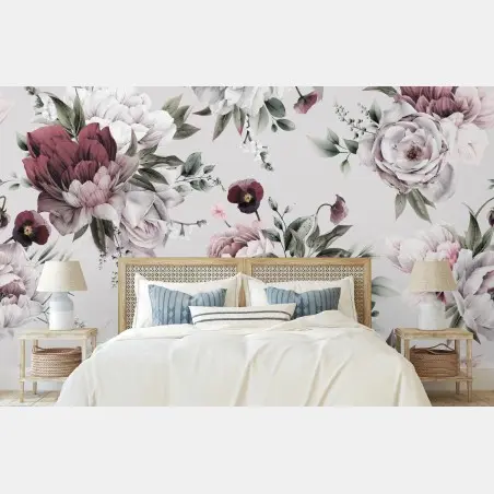 Papier peint pivoines aquarelle sur fond estival – Wallnifity®