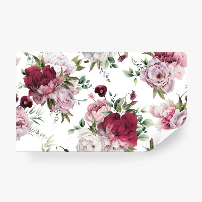 Papier peint motif floral de pivoines aquarelle élégant – Wallnifity®