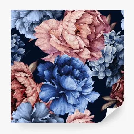 Papier peint pivoines aquarelle sur fond bleu marine – Wallnifity®