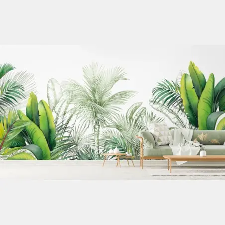 Papier peint feuillage tropical en aquarelle – Wallnifity®