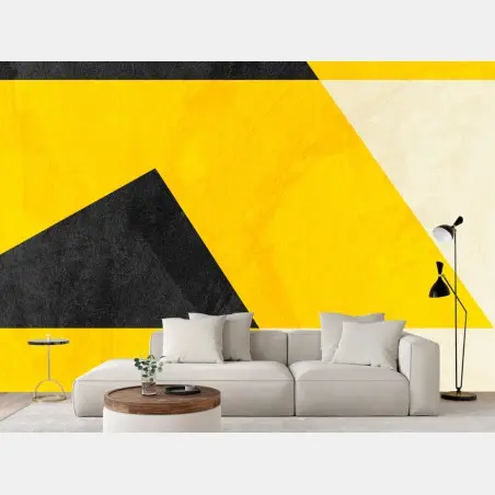 Papier peint motif géométrique jaune et noir texturé – Wallnifity®