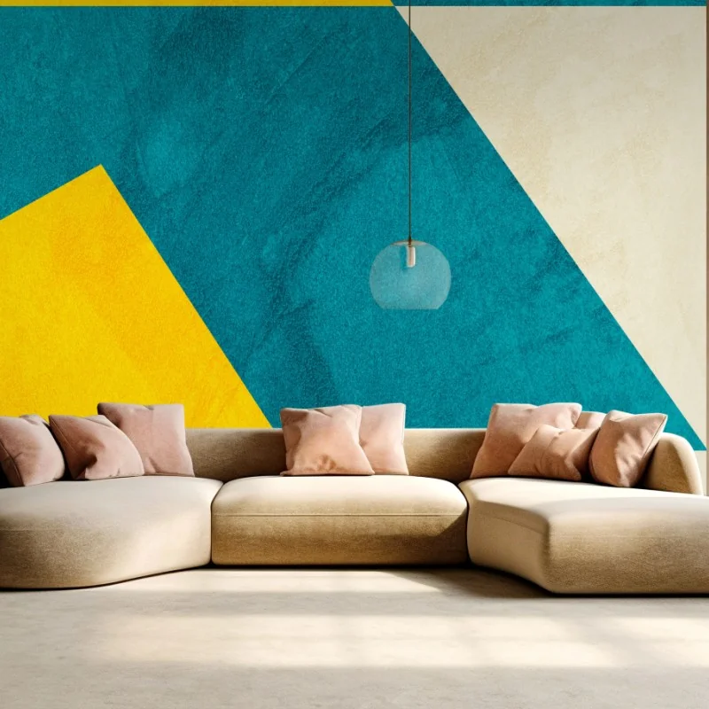 Papier peint motif géométrique bleu canard et jaune moutarde texturé – Wallnifity® Papier peint motif géométrique bleu canard et jaune moutarde texturé – Wallnifity®