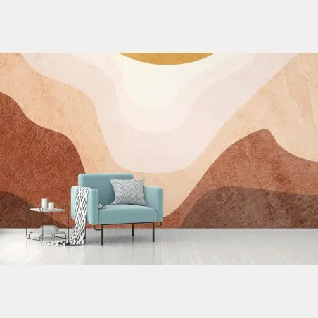 Papier peint paysage abstrait aux tons terre et or – Wallnifity®