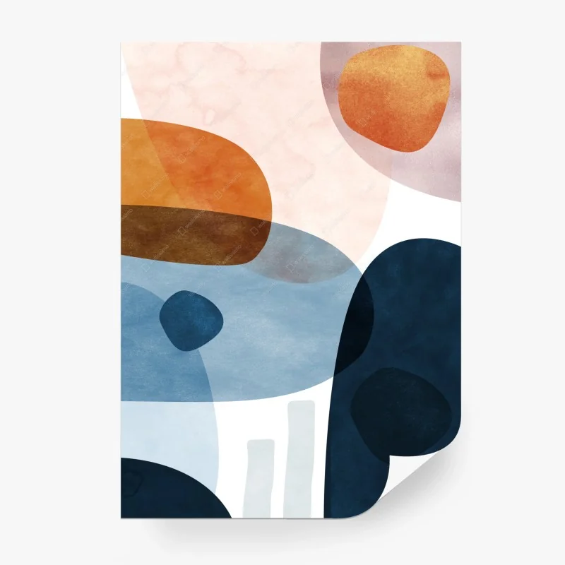 Papier peint composition abstraite en tons bleus et ocres – Wallnifity®