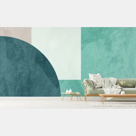 Papier peint composition géométrique vert d'eau et bleu canard – Wallnifity®
