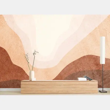 Papier peint paysage abstrait aux tons terre et soleil doré – Wallnifity®