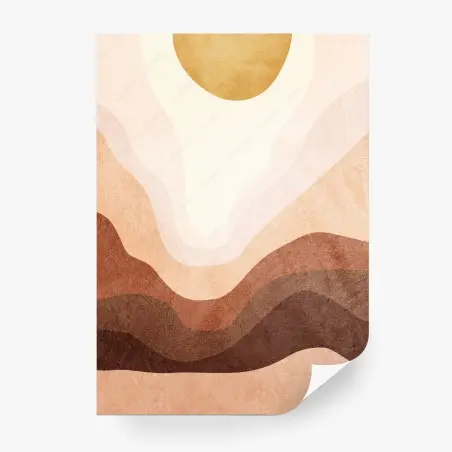 Papier peint paysage abstrait aux tons terre et soleil doré – Wallnifity®
